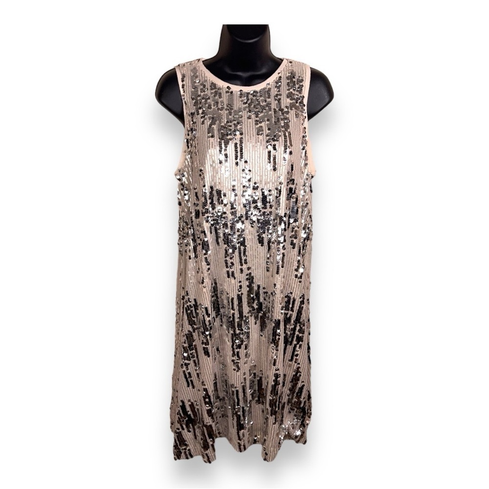 NEW LARGE GB CHAMPAGNE GOLD SEQUIN DRESS EVENT SLEEVELESS STRETCH PARTY COCKTAIL